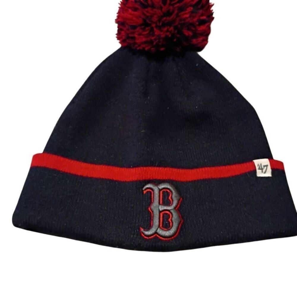 47 Brand Boston Red Sox Winter Beanie Hat w/Pom Pom Unisex Red and Blue One Size
